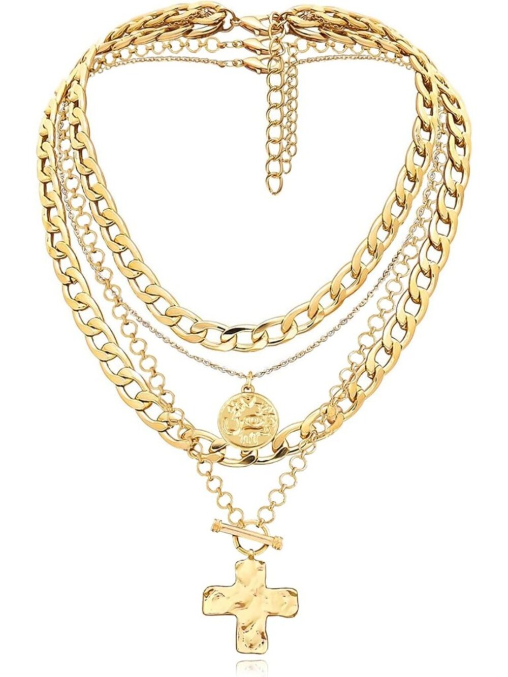 Trendy Layered Coin & Cross Pendant Necklaces for Women | Dainty Chunky Jewelry